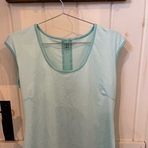 Title Nine Tee (blueish green) with slight scoop bottom back.